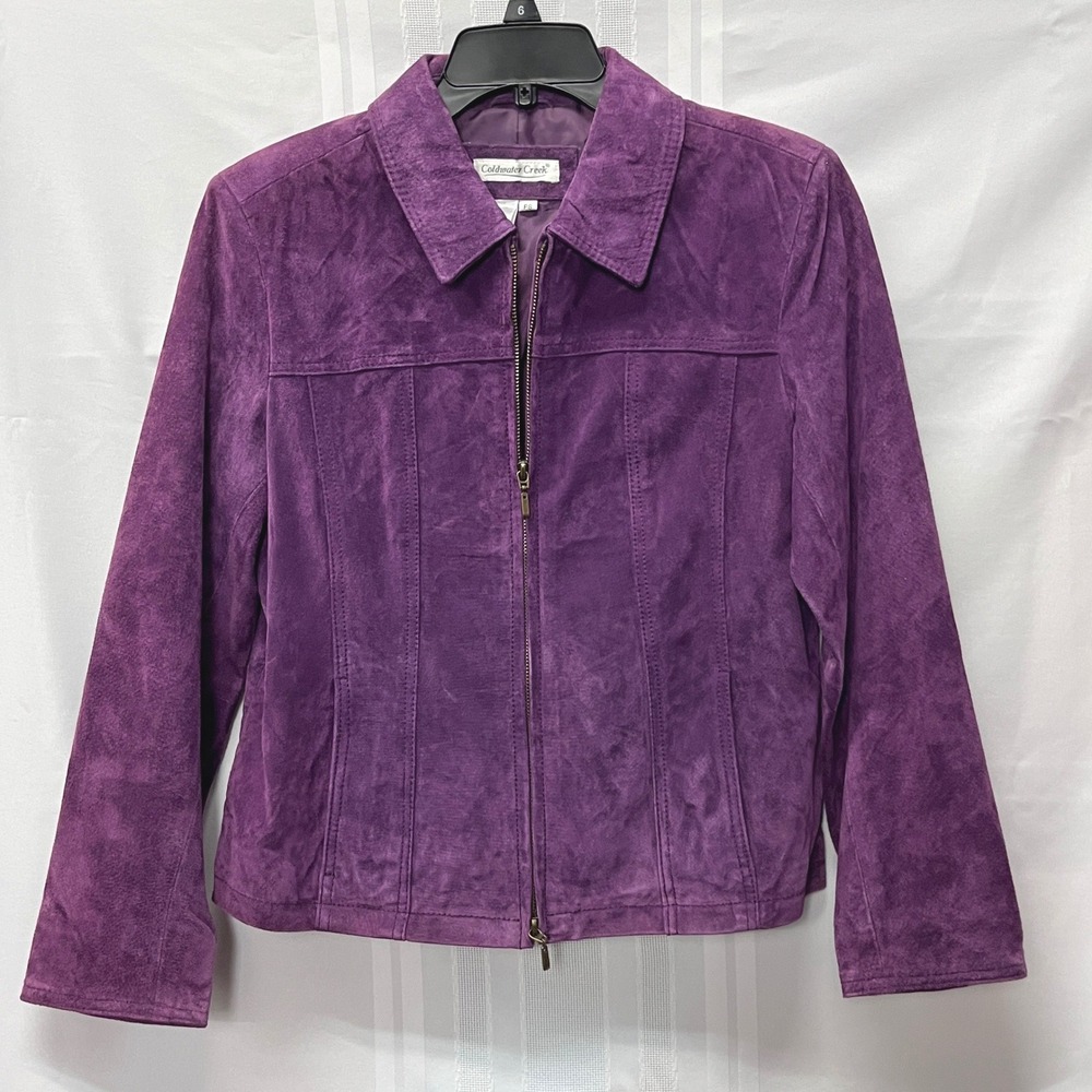 Coldwater Creek Purple Suede Leather Jacket Petite PS Zip Tailored Preppy Blazer